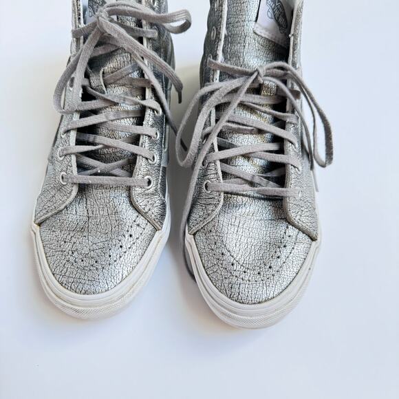 VANS Rare Metallic Silver Leather Upper SK8 High Top Slim Shoes M 5.5 - W 7 - Picture 5 of 10